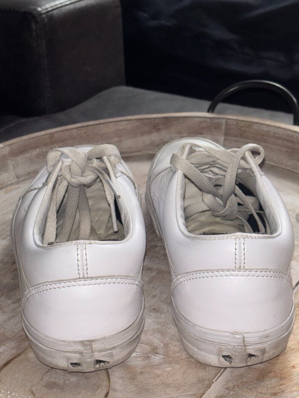 Vans Old Skool White Leather Sneakers – Men's Size 10 - Picture 5 of 8